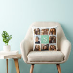 Photo Collage Custom Monogram Mint Green Cushion<br><div class="desc">You can use Instagram photos for this design. Use 8 square photos to create a unique and personal gift. Or you can keep the hipster puppy and make a trendy keepsake. If you need to adjust the pictures,  click on the customise tool to make changes.</div>