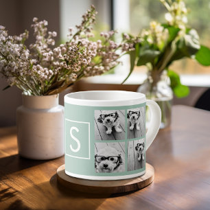 Photo Collage Custom Monogram - Mint Green Espresso Cup