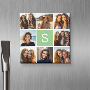 Photo Collage Custom Monogram Mint Green Magnet
