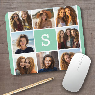 Photo Collage Custom Monogram Mint Green Mouse Pad