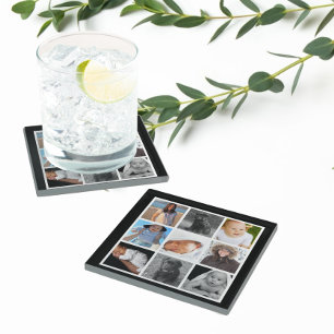 Photo Collage Custom Personalised 9 Images Glass Coaster