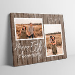 Photo Collage Custom Wood 5th Wedding Anniversary Faux Canvas Print<br><div class="desc">Custom photo collage faux canvas for a 5th wedding anniversary. Features a wood background and can be personalised with the couple's initials or any custom text.</div>