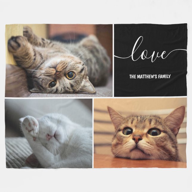 Photo Collage Cute Cats Personalised  Fleece Blanket (Front (Horizontal))