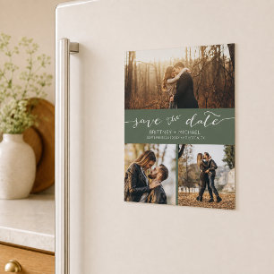 Photo Collage Dark Sage Simple Save the Date