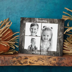 Photo Collage Dark Wood Grandpa We love You Plaque