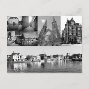 Photo collage Delft 4 in black and white Postcard