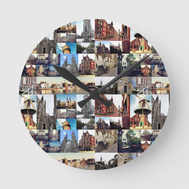 Photo collage Delft 6 Round Clock (Front)