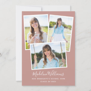 Photo Collage Dusty Rose Pink Graduation Party Invitation