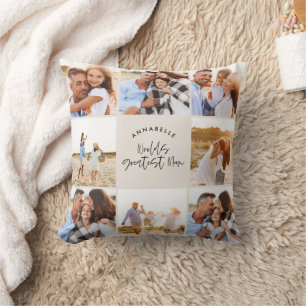 Photo collage elegant cream modern mothers day cushion