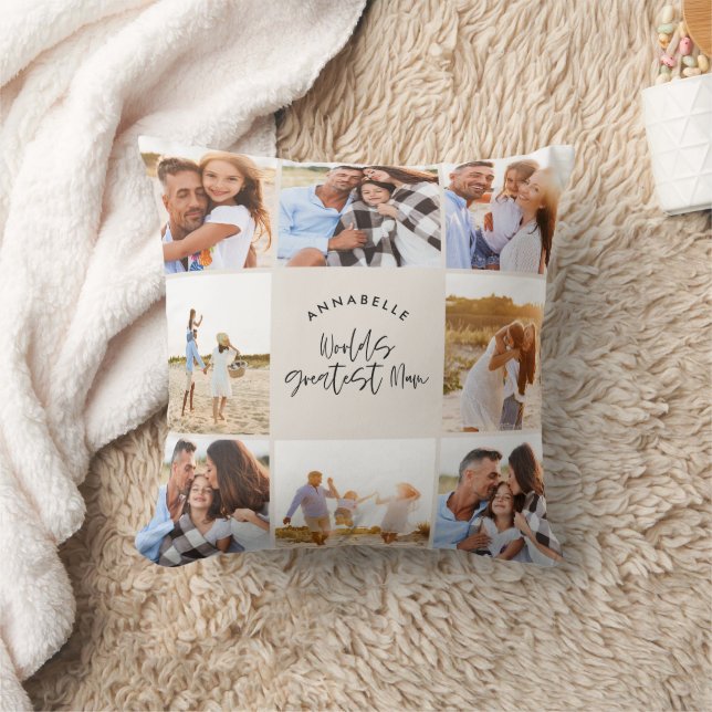 Photo collage elegant cream modern mothers day cushion (Blanket)