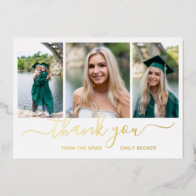Photo Collage Elegant Graduation Thank You Card (Front)