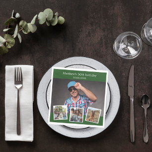 Photo collage emerald green birthday party napkin