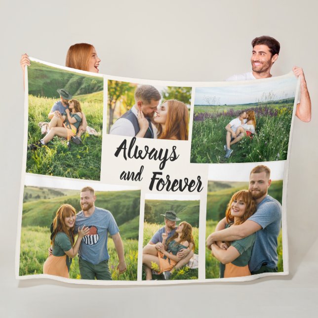 Photo Collage Engagement Newlywed Always Forever Fleece Blanket (In Situ)