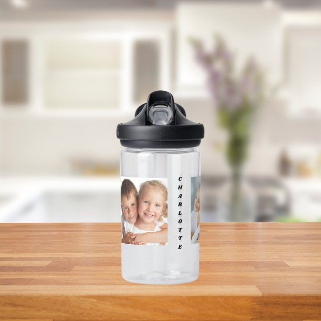 Photo collage family best friends name kids water bottle (Creator Uploaded)