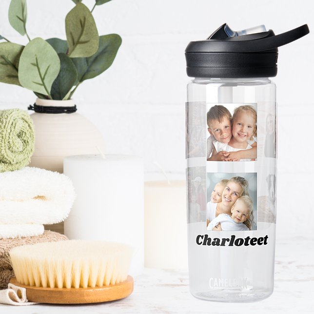 Photo collage family best friends name water bottle
