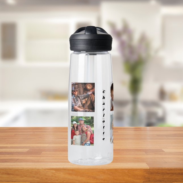 Photo collage family best friends name water bottle (Creator Uploaded)