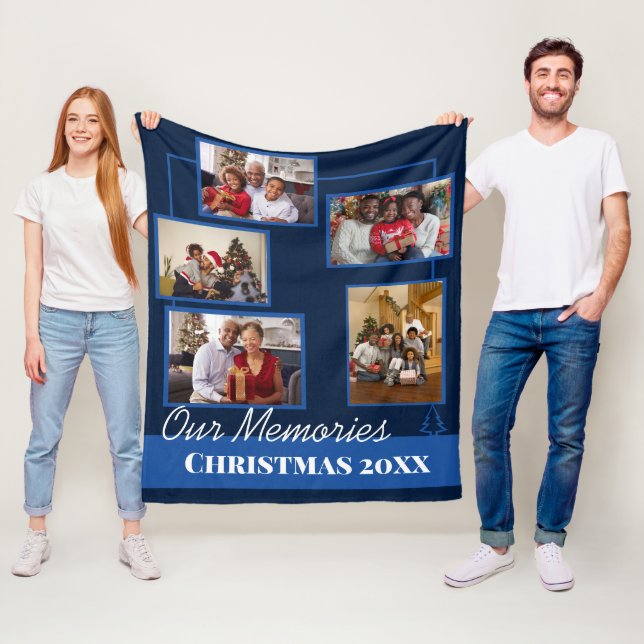 Photo Collage Family Christmas Fleece Blanket (In Situ)
