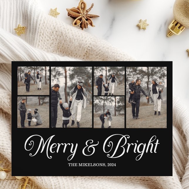 Photo Collage Family Merry & Bright Christmas  Holiday Card (Creator Uploaded)