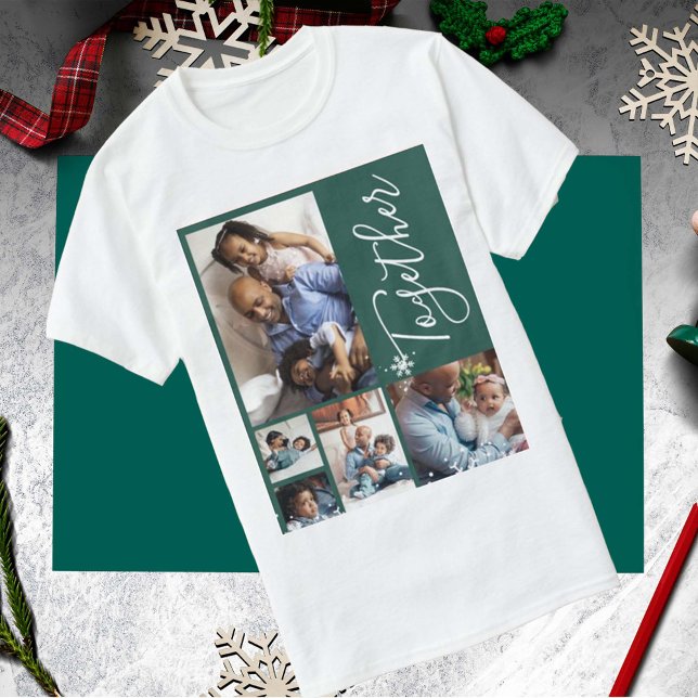 Photo collage family modern personalised Christmas T-Shirt (Creator Uploaded)