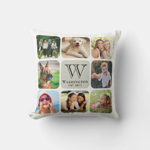 Photo Collage Family Monogram Cushion