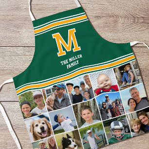 Photo Collage Family Monogram Green Yellow Apron