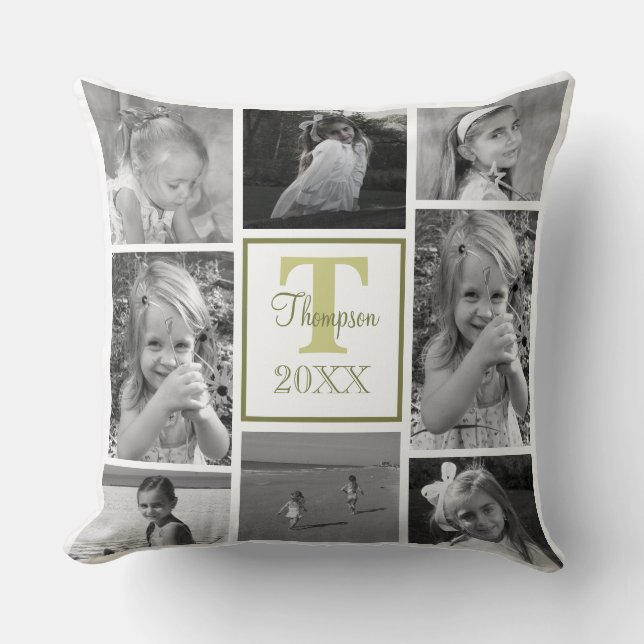 Photo Collage Family Monogram Modern Trendy Cushion (Front)