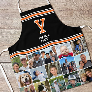 Photo Collage Family Monogram Orange Black Apron