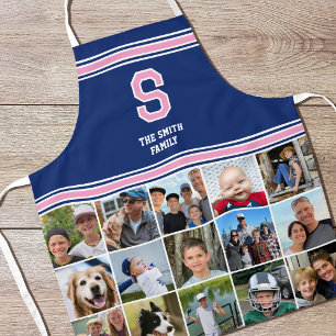 Photo Collage Family Monogrammed Navy Pink Apron