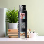Photo collage family name black water bottle<br><div class="desc">Personalise and add 9 photos of family,  friends,  pets.  Add your first name and family name white letters.</div>