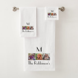 Photo collage family name initial template bath to towel set