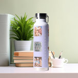 Photo collage family name lavender water bottle<br><div class="desc">Personalise and add 9 photos of family,  friends,  pets.  Add your first name and family name white letters. Lavender,  violet background</div>