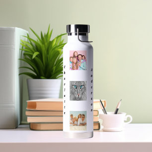 Photo collage family name water bottle