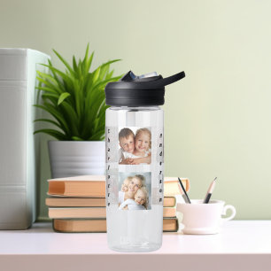 Photo collage family name water bottle