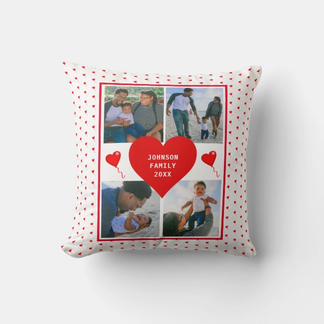 Photo Collage Family Personalized Valentine Heart Cushion (Front)