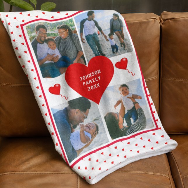 Photo Collage Family Personalized Valentine Heart Fleece Blanket (Photo Collage Family Personalized Valentine Heart Fleece Blanket)
