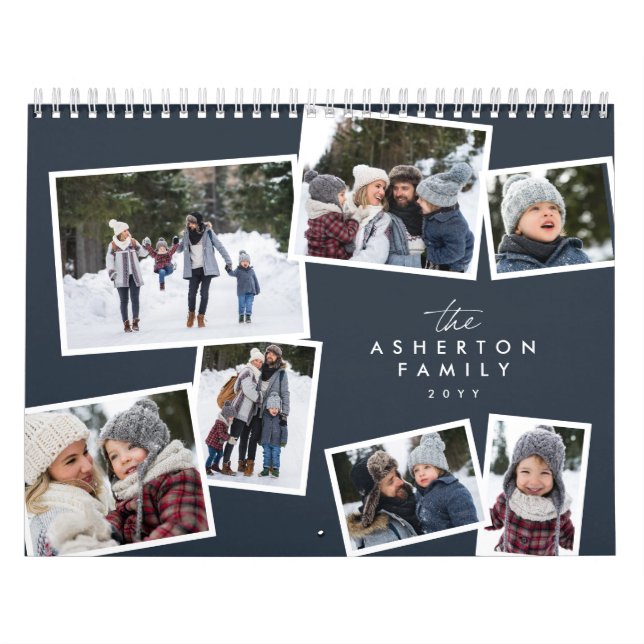 Photo collage family scrapbook navy blue calendar (Cover)