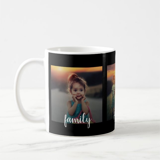 Photo collage family text overlay personalised coffee mug (Left)