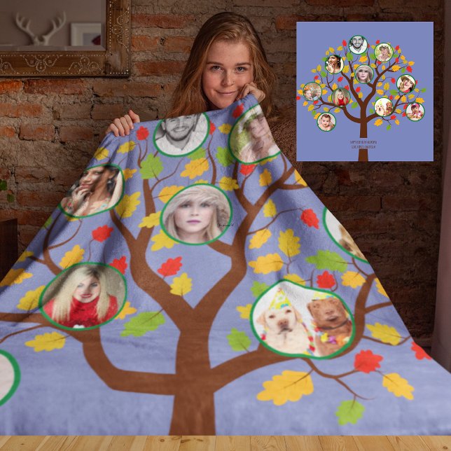 Photo Collage Family Tree Template Personalised Fleece Blanket (Creator Uploaded)