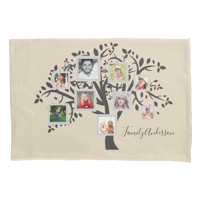 Photo Collage Family Tree Template Personalised Pillowcase (Front)