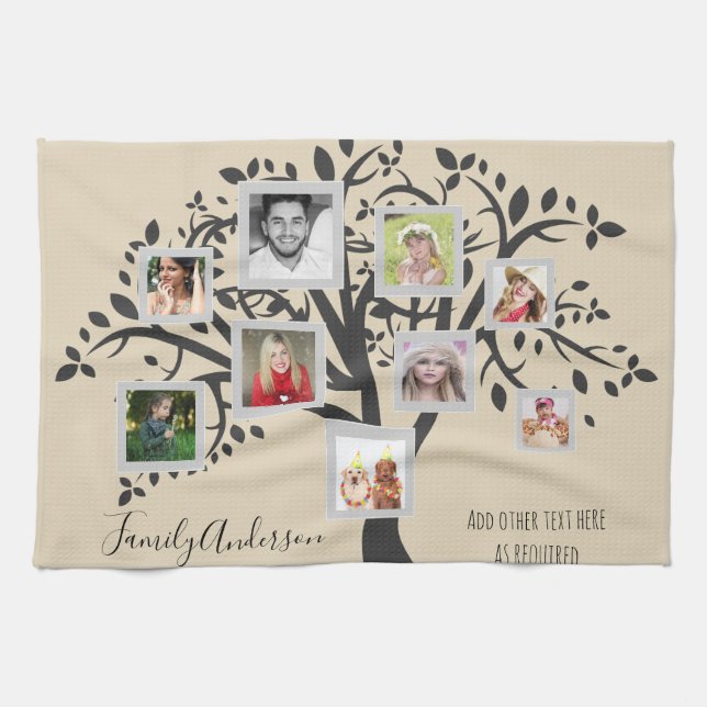 Photo Collage Family Tree Template Personalised Tea Towel (Horizontal)