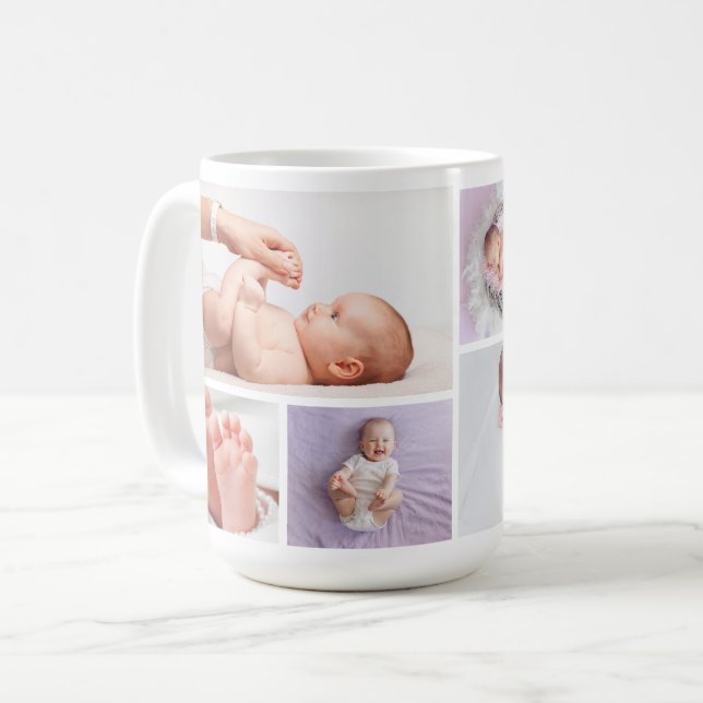 Photo collage family welcome newborn baby coffee mug (Front Left)