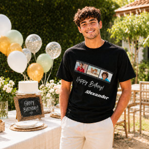 Photo collage film name birthday guy black T-Shirt