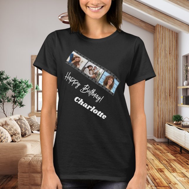 Photo collage film name birthday woman black T-Shirt (Creator Uploaded)