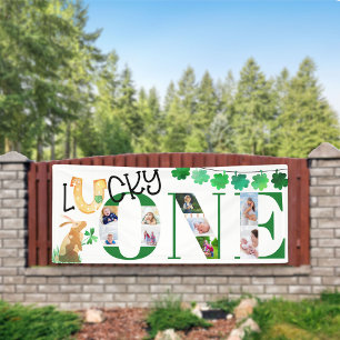 Photo Collage First Birthday Lucky One Party Banner