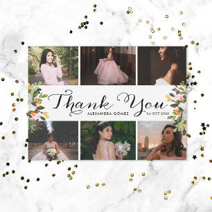 Photo Collage Floral Quince Thank You Card