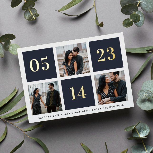Photo Collage Foil Grid Save the Date Card (Creator Uploaded)