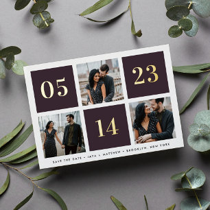 Photo Collage Foil Grid Save the Date Card
