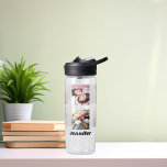Photo collage friends name water bottle<br><div class="desc">Personalise and add 6 photos of friends.  Add your name,  black letters.</div>