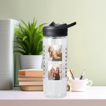Photo collage friends name water bottle<br><div class="desc">Personalise and add 6 photos of friends.  Add your first name and family name black letters.</div>