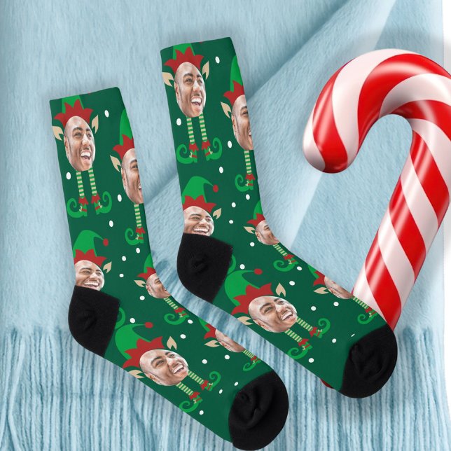 Photo Collage Funny Face Christmas Elf Socks (Photo Collage Funny Face Christmas Elf Socks by Ricaso. Male elf, add your own face photograph 
)